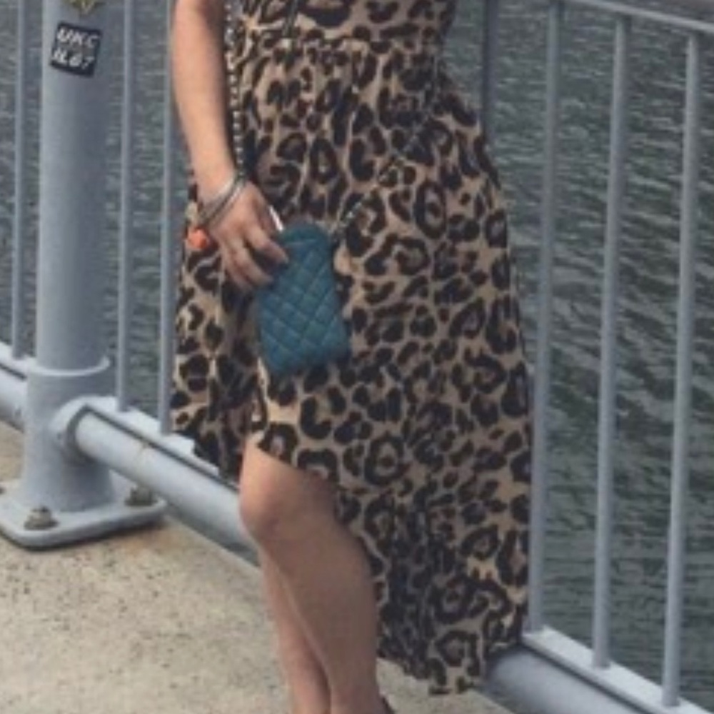 Leopard Print Strapless Smocked Hi-Lo Dress W/ Front Zipper Closure Womens Small - Picture 14 of 14
